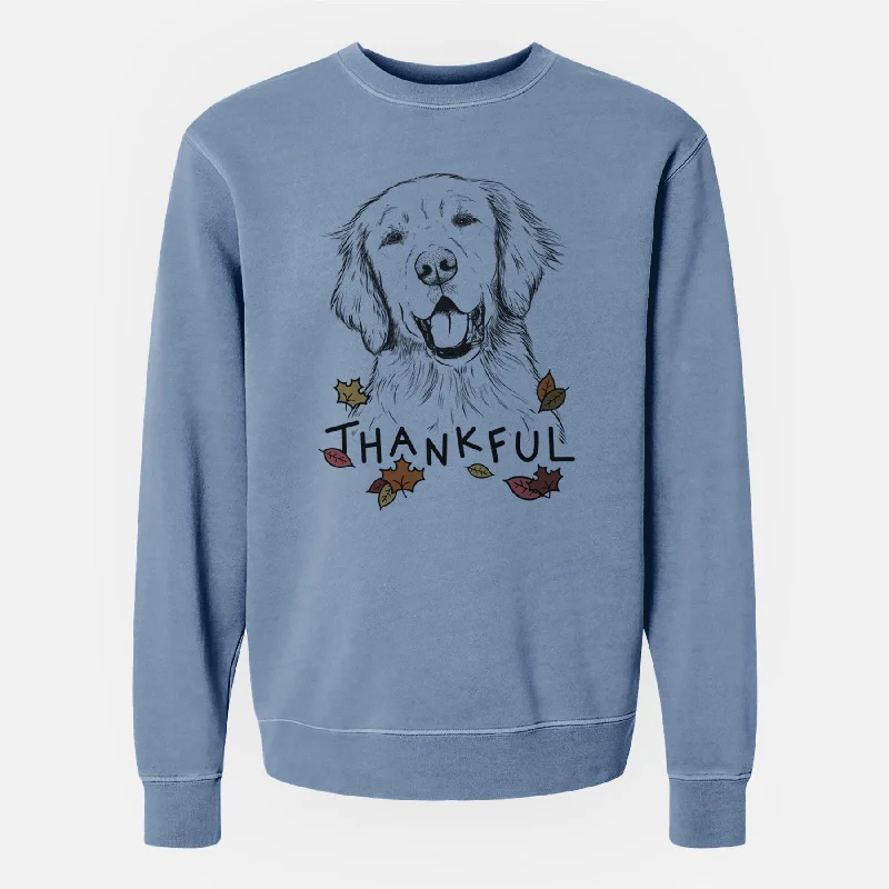 Thankful Wallace the Golden Retriever - Unisex Pigment Dyed Crew Sweatshirt Hoodie with Camouflage Military Edgy