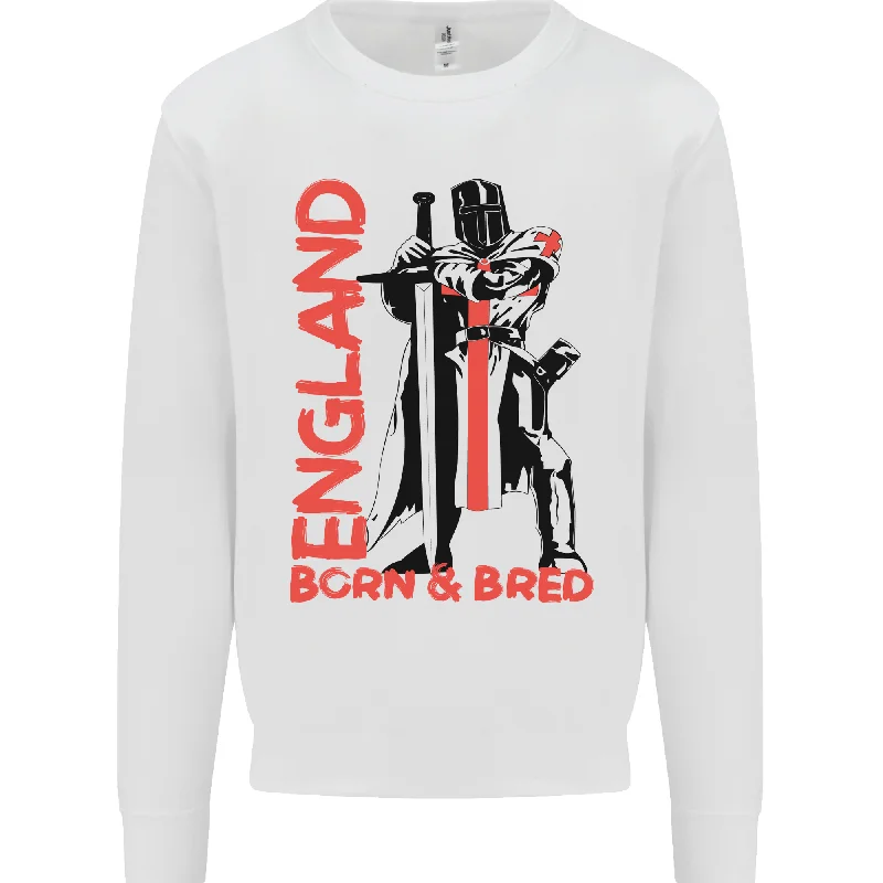 Born & Bred England St Georges Day Mens Sweatshirt Jumper Cotton Hoodie Fleece Lining Warmth