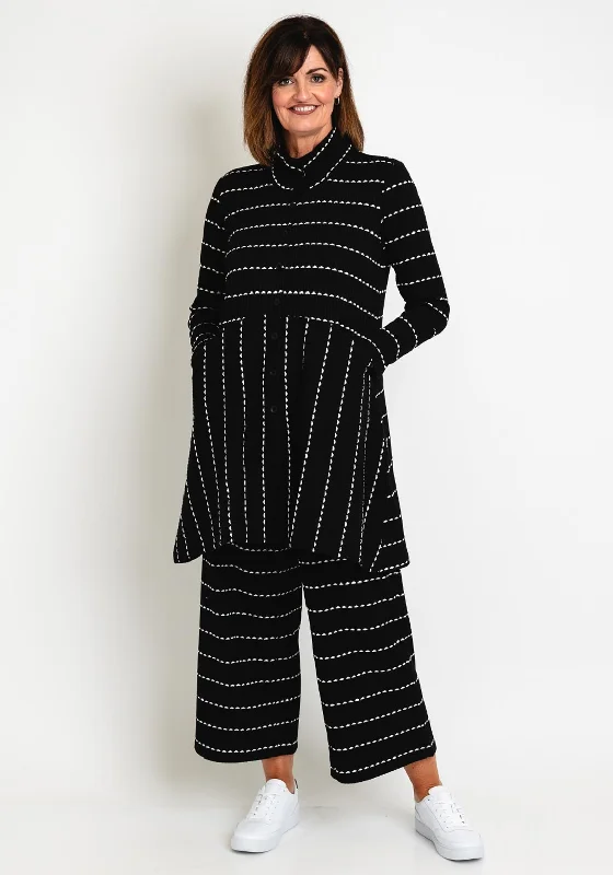 Ever Sassy Stitch Stripe Ribbed Long Cardigan, Black Lightweight Heavyweight Midweight