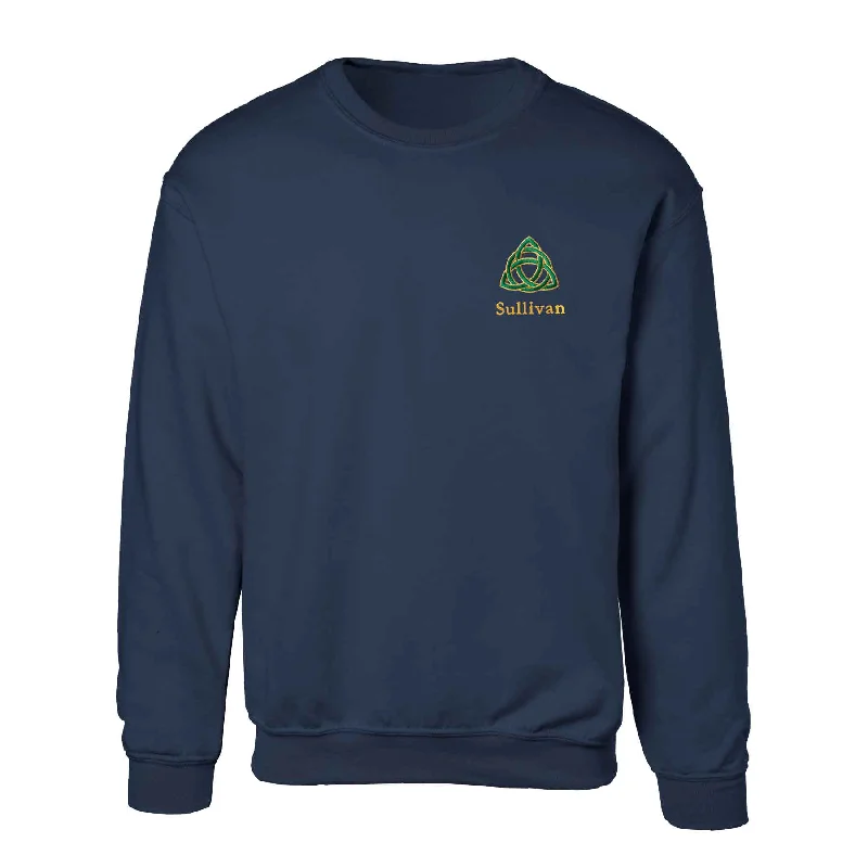 Celtic Trinity Knot Embroidered Personalized Sweatshirt- Navy Hoodie with Full-Zip Functional Layering