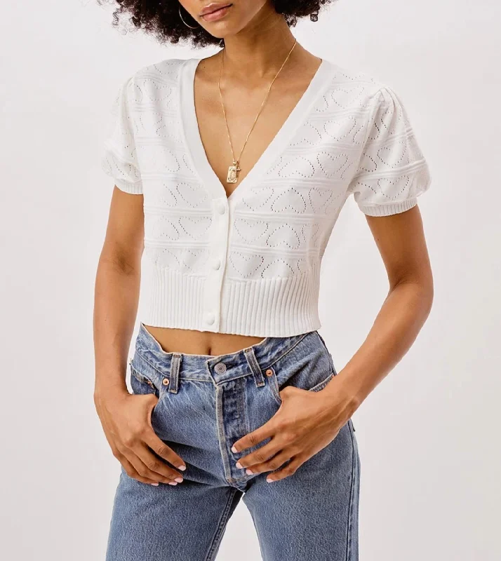 Neve Crop Cardigan In White Casual Formal Business