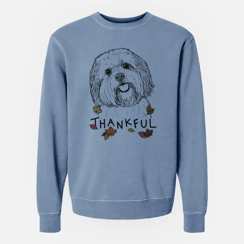 Thankful Nikka the Lowchen - Unisex Pigment Dyed Crew Sweatshirt Hoodie with Print Artistic Unique