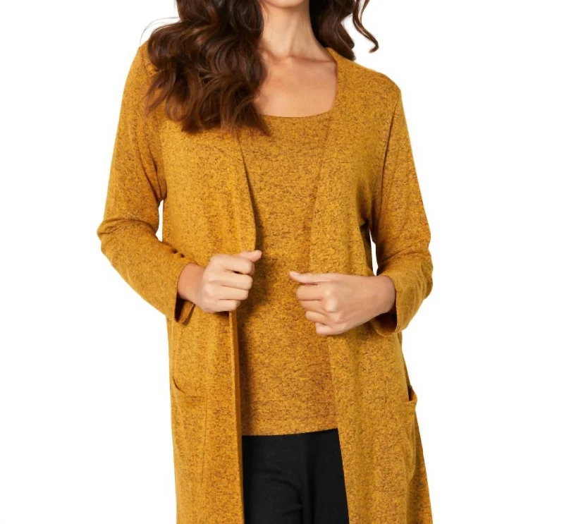 Pocket Duster Cardigan In Mango Wool Fabric Cashmere Fabric Tweed Fabric