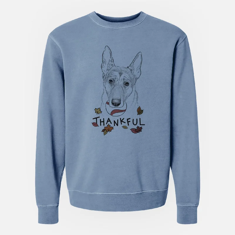 Thankful Greta the German Shepherd - Unisex Pigment Dyed Crew Sweatshirt Hoodie with Oversized Fit Loose Comfortable