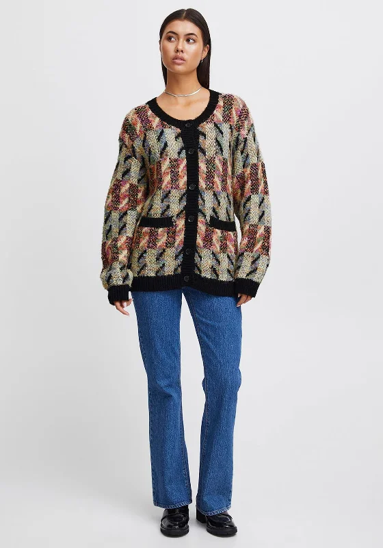 Ichi Betti Patchwork Knitted Cardigan, Meteorite Solid Print Embellished