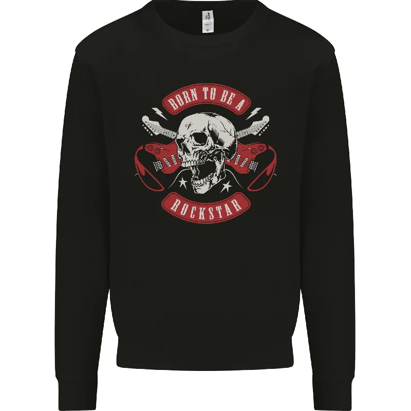 Born to Be a Rockstar Guitar Rock Music Skull Mens Sweatshirt Jumper Hoodie with Mock Neck Collared Structured