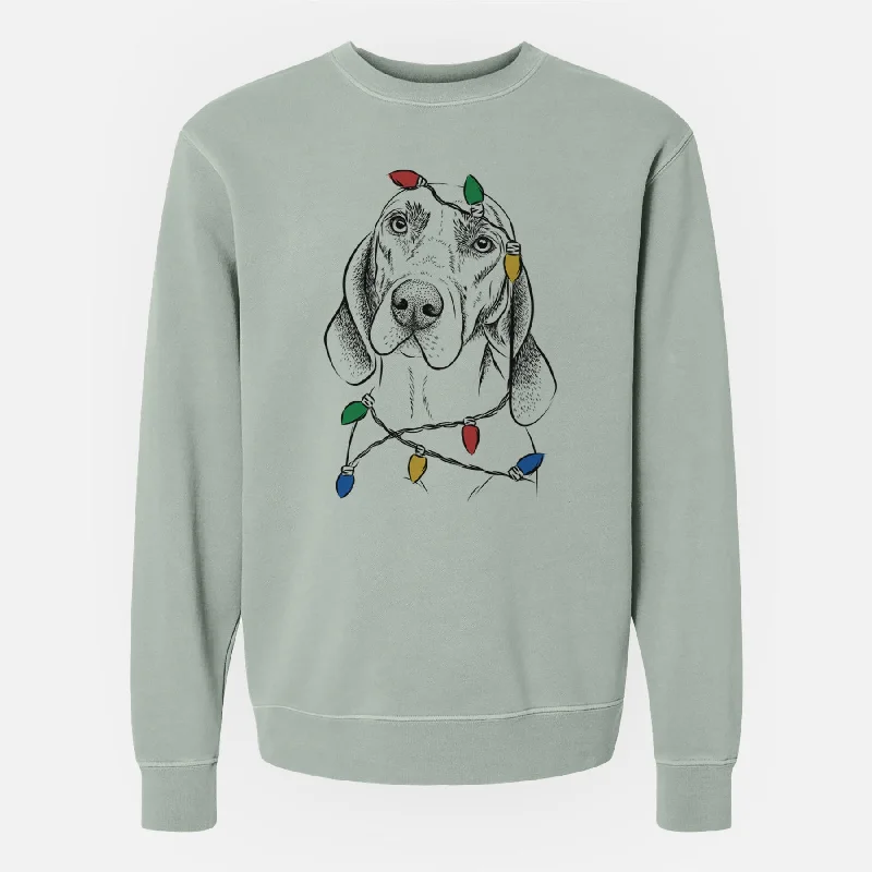 Christmas Lights Norman the Plott Hound - Unisex Pigment Dyed Crew Sweatshirt Hoodie with Tie-Dye Psychedelic Retro