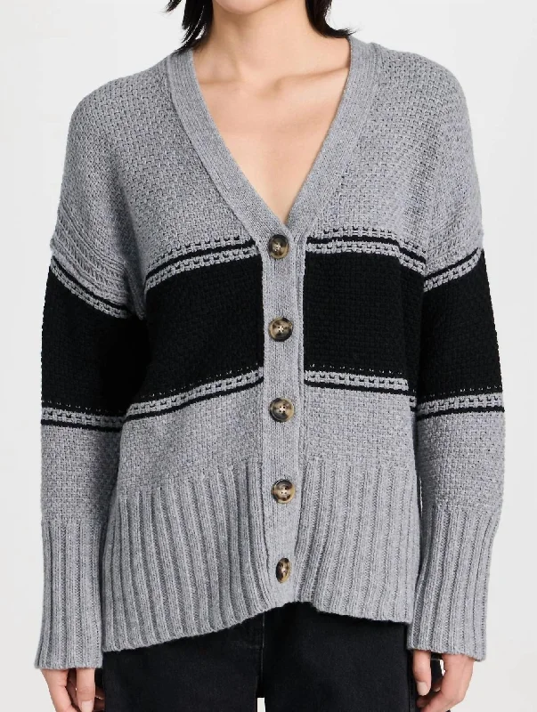 Wool Blend Oversized Cardigan In Cloud Grey/black Cotton Fabric Linen Fabric Terry Fabric