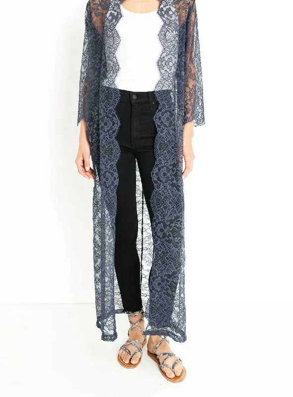 Duster Cardigan In Navy Welt Pockets Slit Pockets Flap Pockets