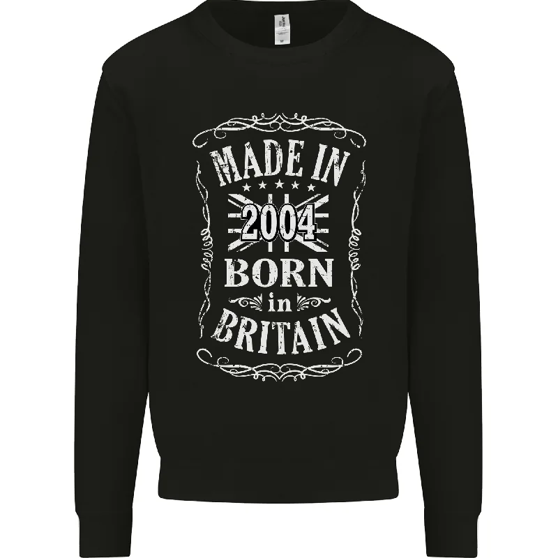 Born In Britain 20th Birthday Made 2004 Mens Sweatshirt Jumper Hoodie with Stripes Bold Sporty