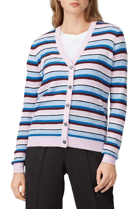 The Zoe Cardigan In Blue Cashmere Blend Cotton Blend Poly Blend