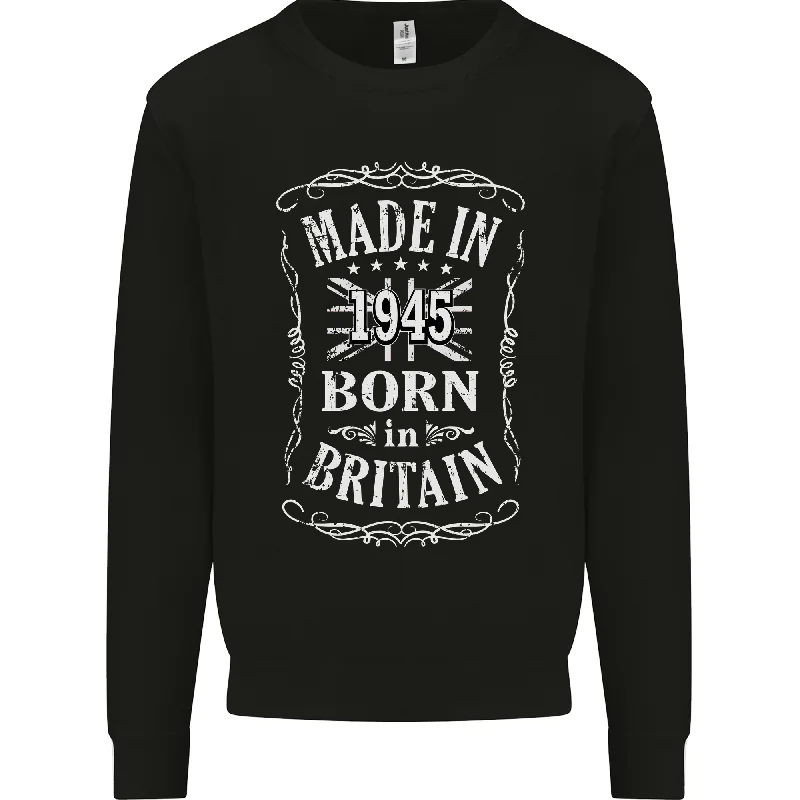 Born In Britain 79th Birthday Made 1945 Mens Sweatshirt Jumper Hoodie with Slim Fit Tailored Modern