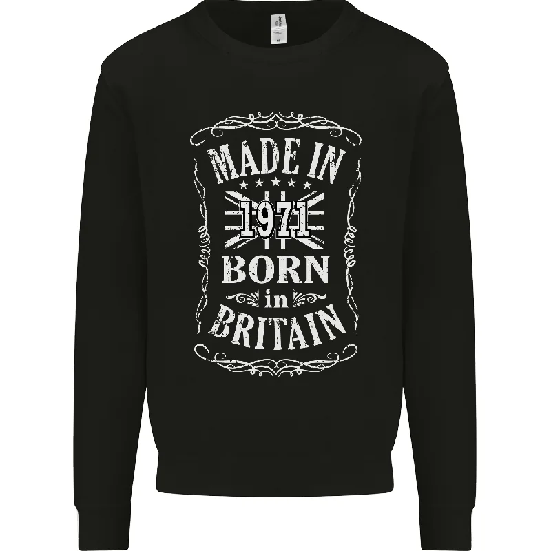 Born In Britain 53rd Birthday Made 1971 Mens Sweatshirt Jumper Hoodie with Hem Patch Decorative Personalized