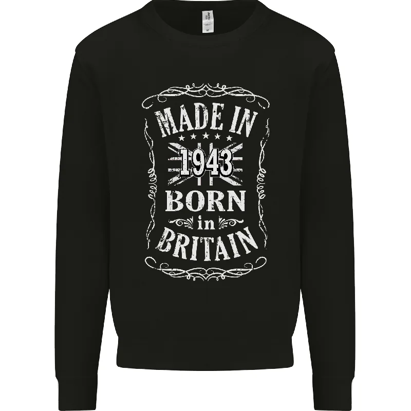 Born In Britain 81st Birthday Made 1943 Mens Sweatshirt Jumper Hoodie with Longline Fit Extended Stylish