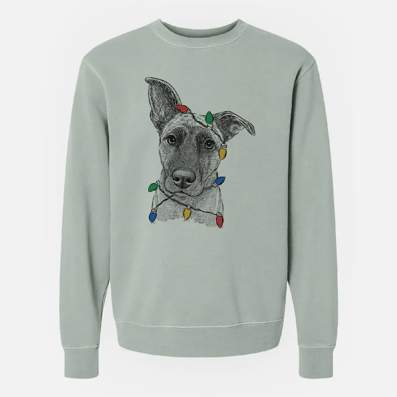 Christmas Lights Zoey the Mixed Breed - Unisex Pigment Dyed Crew Sweatshirt Hoodie with Patch Decorative Personalized