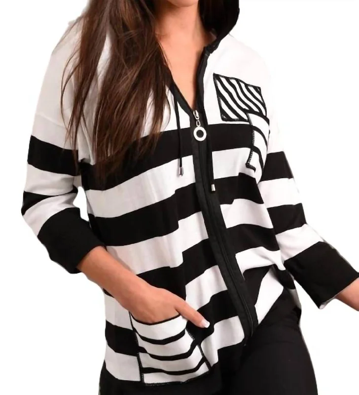 Multi Stripe Sleeve Hooded Cardigan In Black/multi Bright Pastel Dark