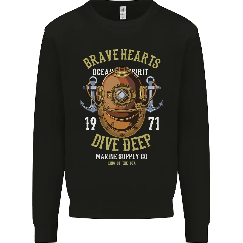 Brave Hearts Dive Deep Scuba Diving Diver Mens Sweatshirt Jumper Hoodie with High-Low Hem Asymmetrical Trendy