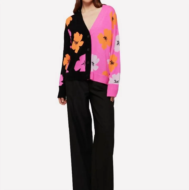 Flower Print Cardigan In Multi Hooded Caped Shawl Collar