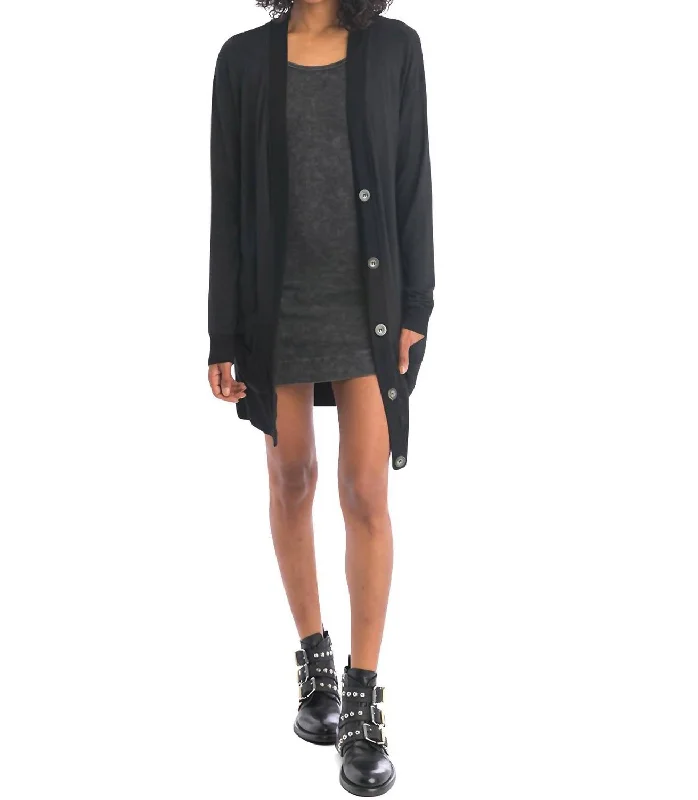 Long Luxe Cardigan In Black Lightweight Heavyweight Midweight