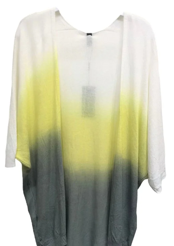 Women's Dip Dye Light Weight Knit Cardigan In White/yellow Slim Fit Regular Fit Oversized