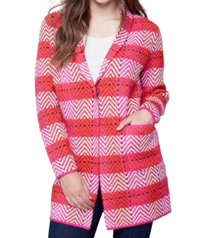 Shawl Neck Jaquard Cardigan In Orchid Open Front Closed Front Wrap Front