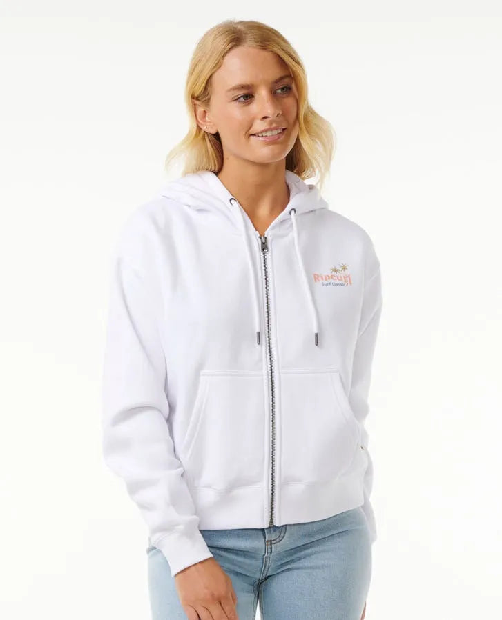 Rip Curl Womens Sweatshirt High Tide Scenic Relaxed Zip Through Hood Hoodie with Hem Raw Edge Edgy Unfinished