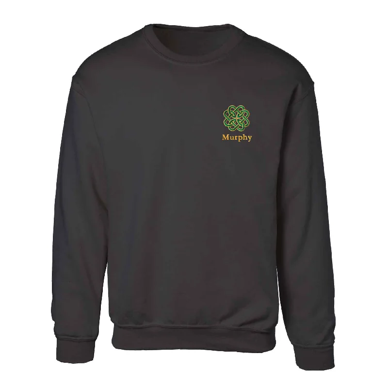 Celtic Clover Knot Embroidered Personalized Sweatshirt- Black Hoodie with Belted Waist Structured Tailored