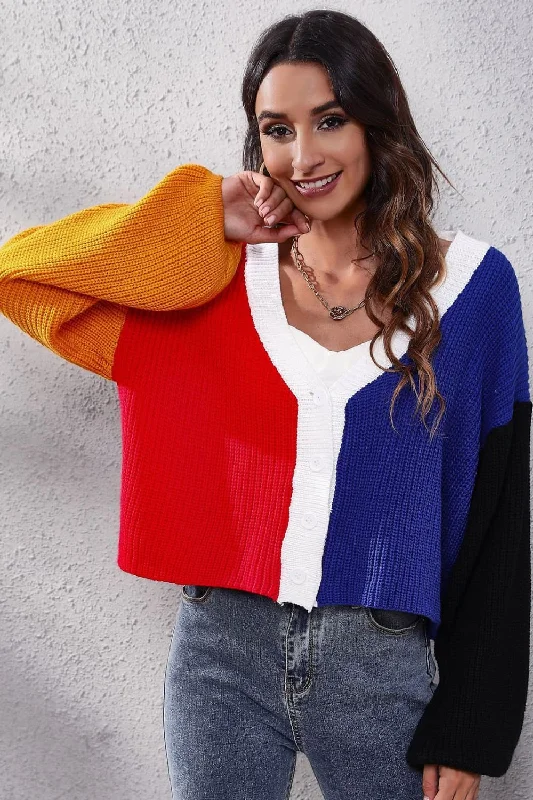 Color Block Ribbed Long Sleeve Cardigan Oversized Loose Flowy