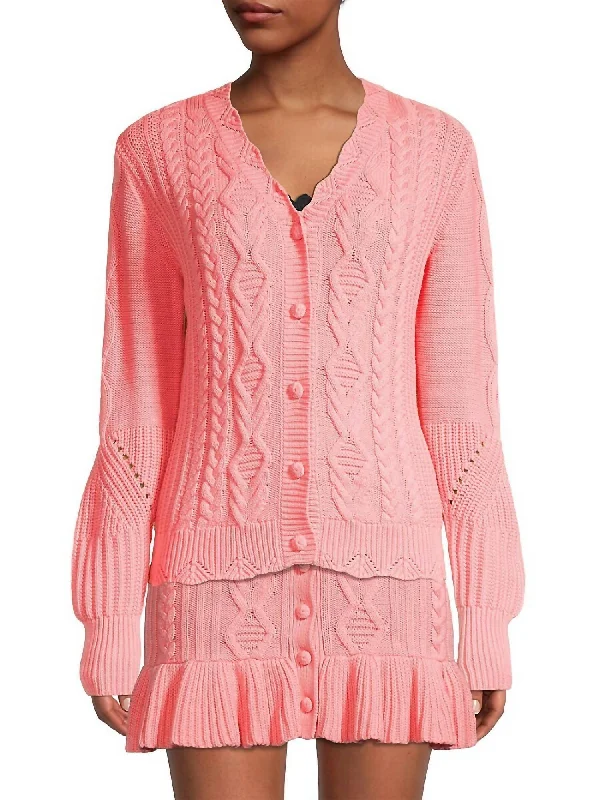 Anselma Cardigan In Powder Blush Embroidered Appliqued Beaded