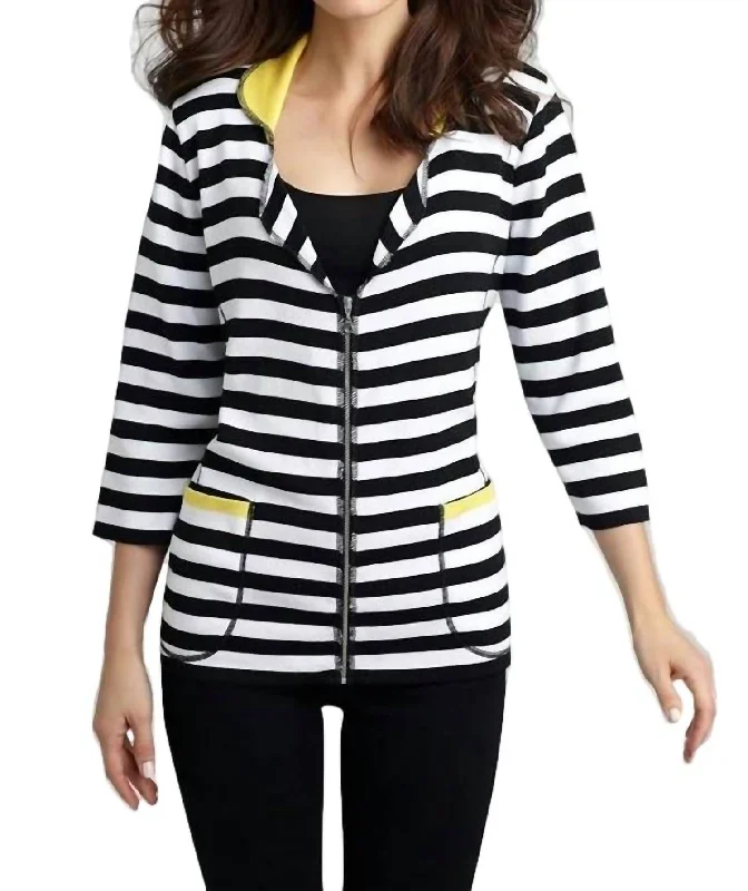 Colorblock Striped Cardigan In Black/yellow Anti-Pilling Anti-Shrink Durable