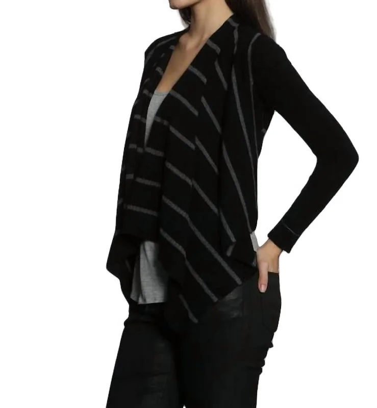 Luxe Cover Up Cardigan In Black/charcoal Soft Cozy Warm