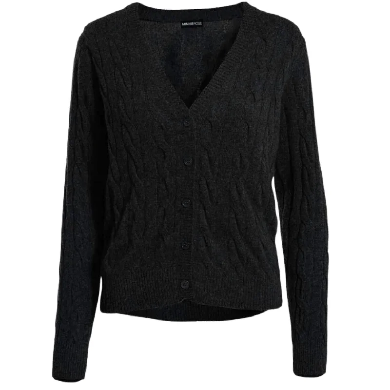 Cable Knit Cardigan In Black Fitted Loose Oversized