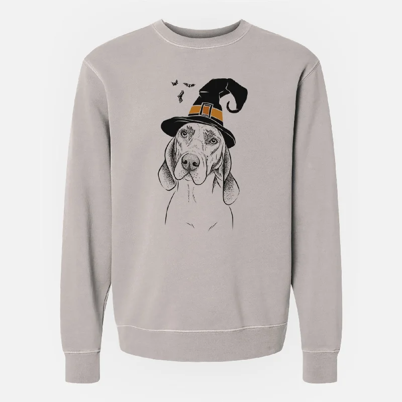 Witch Norman the Plott Hound - Unisex Pigment Dyed Crew Sweatshirt Hoodie with Lace Feminine Delicate