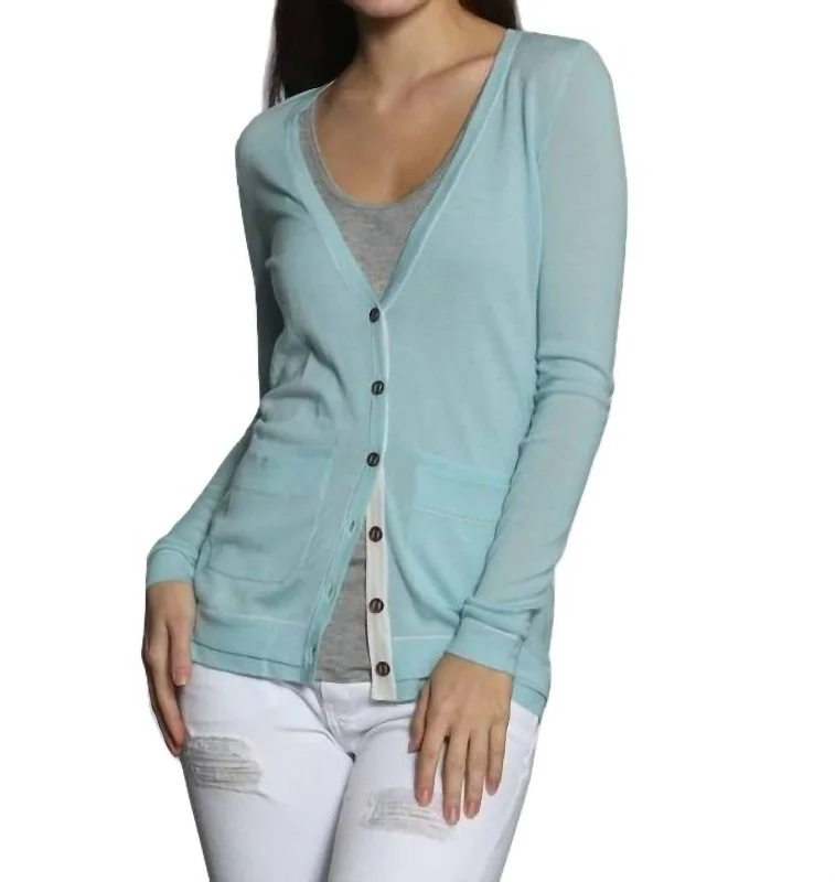 Double Rib Cardigan In Mint Mesh Blend Leather Blend Suede Blend