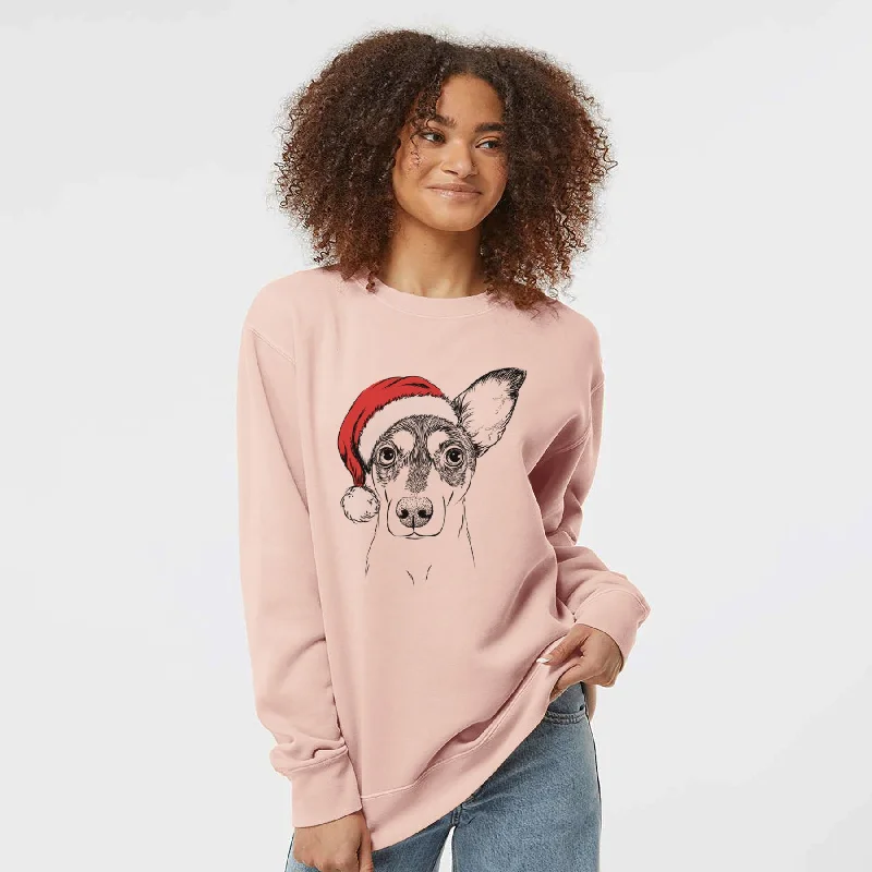 Santa Chloe the Doxie Mix - Unisex Pigment Dyed Crew Sweatshirt Zip Hoodie Drawstring Kangaroo Pocket