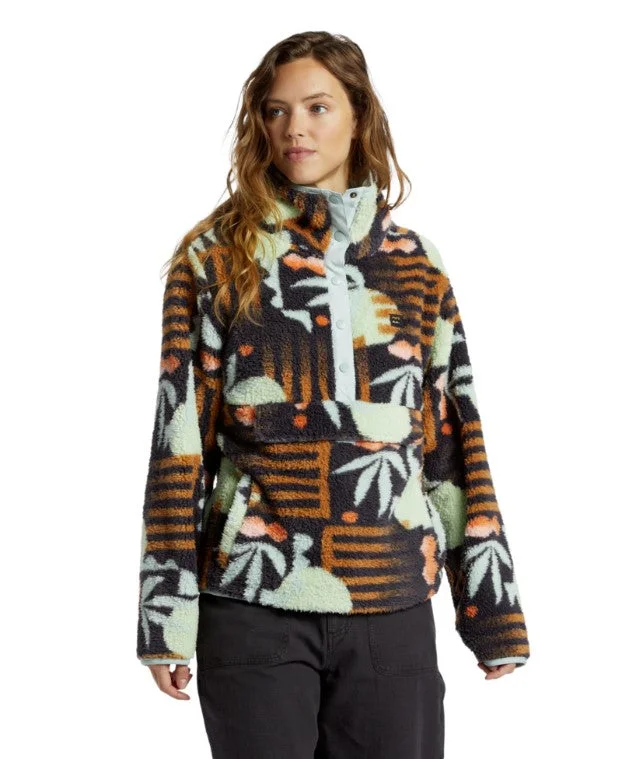 Billabong Womens Sweatshirt Switchback Mock Neck Fleece Hoodie with Illustration Artistic Creative