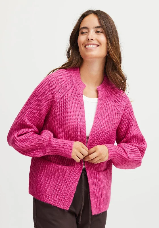 Fransa Beverly Chunky Knit Cardigan, Very Berry Wool Fabric Cashmere Fabric Tweed Fabric