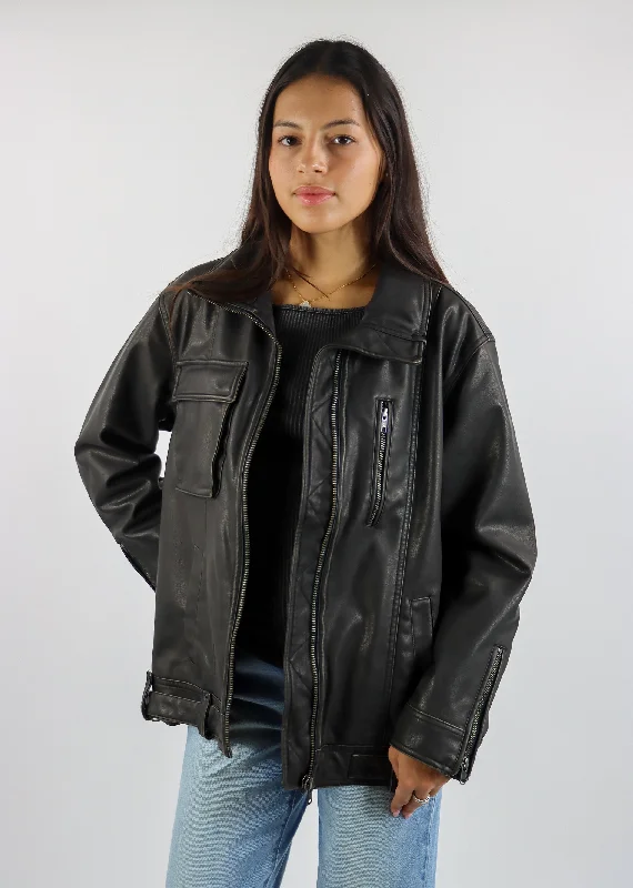 Free People Buckle-Up Vegan Leather Jacket ★ Black Fleece Jacket Down Jacket Feather Jacket