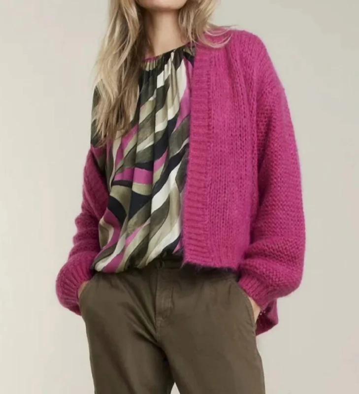 Mohair Cardigan In Pink Welt Pockets Slit Pockets Flap Pockets