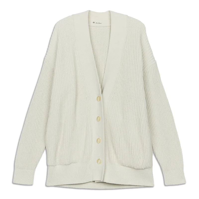 Knit Button-Front Cardigan - Resale Stretchy Elastic Breathable