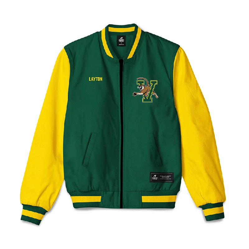 UVM - NCAA Women's Swimming & Diving : Havana Layton - Bomber Jacket Embroidered Jacket Appliqued Jacket Beaded Jacket