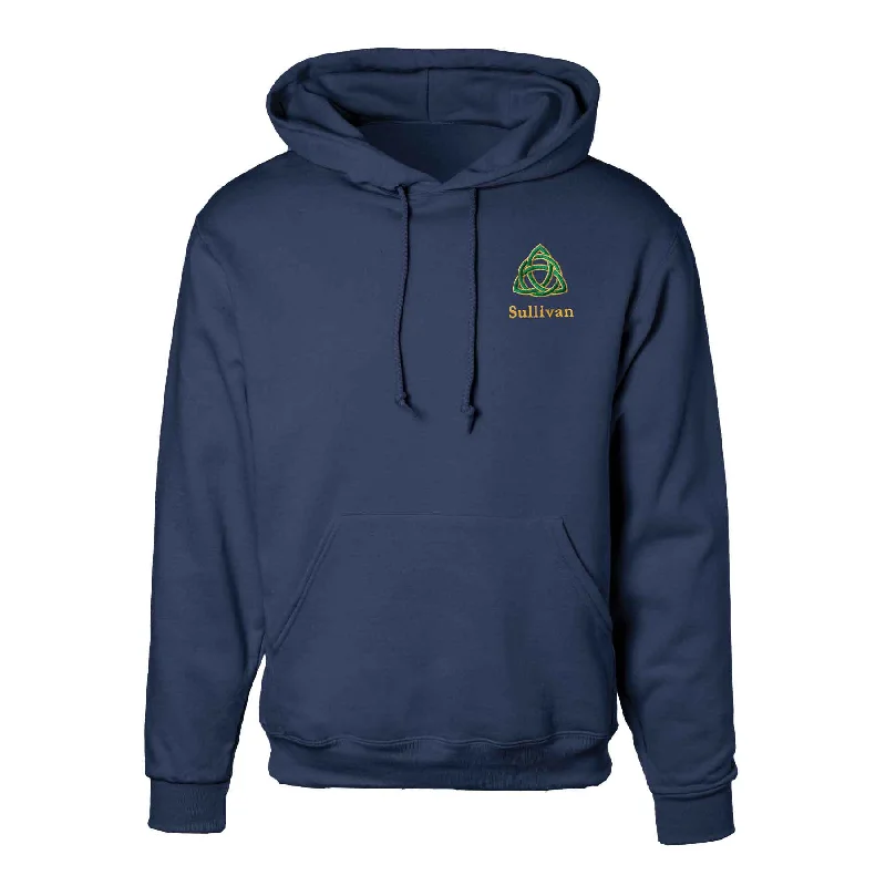 Celtic Trinity Knot Embroidered Personalized Hoodie- Navy Hoodie with Mock Neck Collared Structured