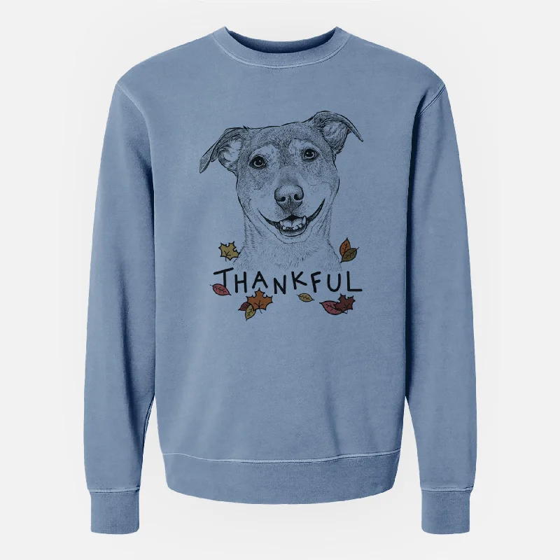 Thankful Reese the Mountain Cur - Unisex Pigment Dyed Crew Sweatshirt Hoodie with Strings Custom Fit Adjustable