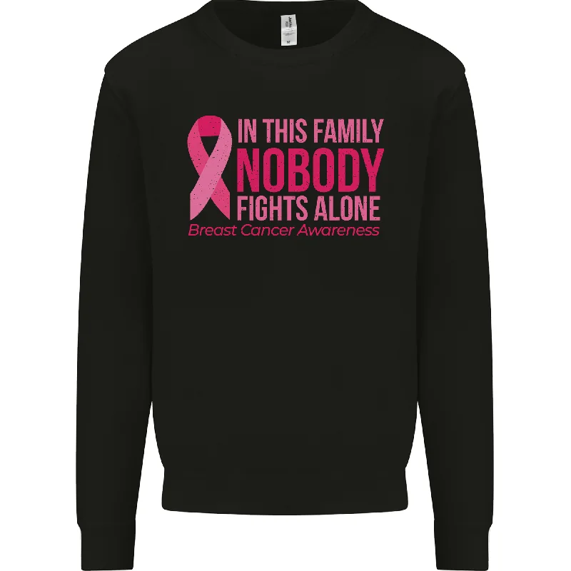 Breast Cancer Awareness Nobody Fights Alone Mens Sweatshirt Jumper Hoodie with Illustration Artistic Creative