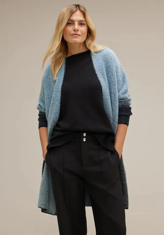 Street One Long Feather Yarn Cardigan, Deep Blue Front Pockets Side Pockets Patch Pockets