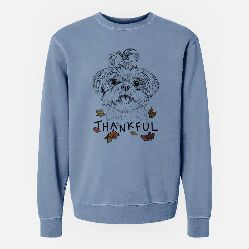 Thankful Pebbles the Shorkie - Unisex Pigment Dyed Crew Sweatshirt Hoodie with Fur Luxurious Winter