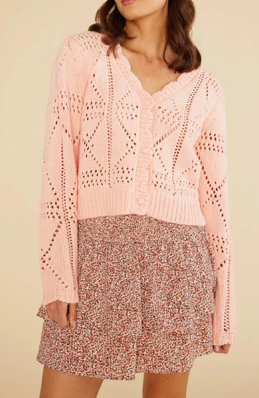 Cara Cardigan In Pink Asymmetrical,ymmetric Pencil Cardigan