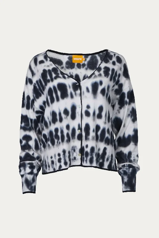 Impulse Tie-Dye Cardigan In Ice Water/coal Houndstooth Herringbone Solid