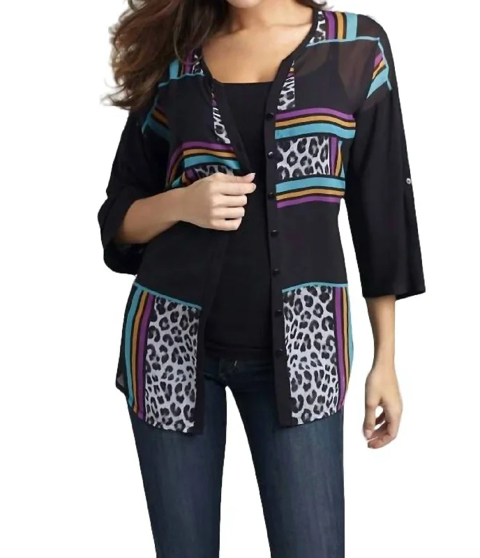 Wild Hues Long Cardigan In Black Multi Oversized Loose Flowy