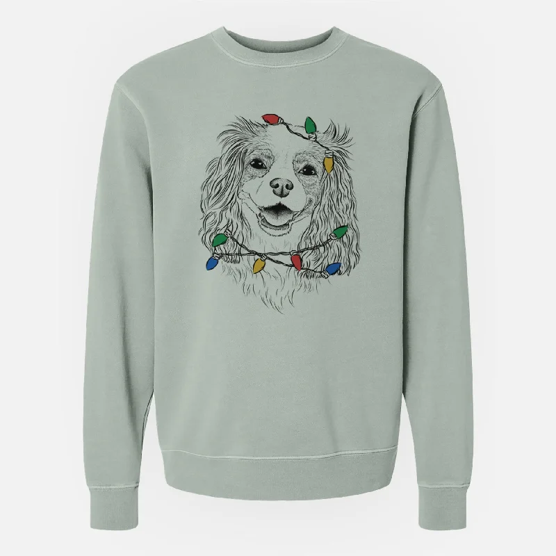 Christmas Lights Halley Comet the Cavalier King Charles Spaniel - Unisex Pigment Dyed Crew Sweatshirt Cotton Hoodie Fleece Lining Warmth